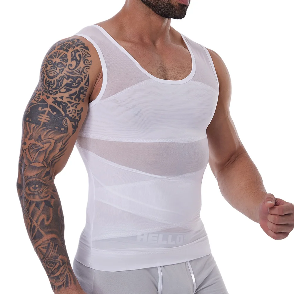 Slimming Body Shaper for Mens Cross Design Compression Shirt Gym Workout Tummy Control Sleeveless Shapewear Breathable Tank Top