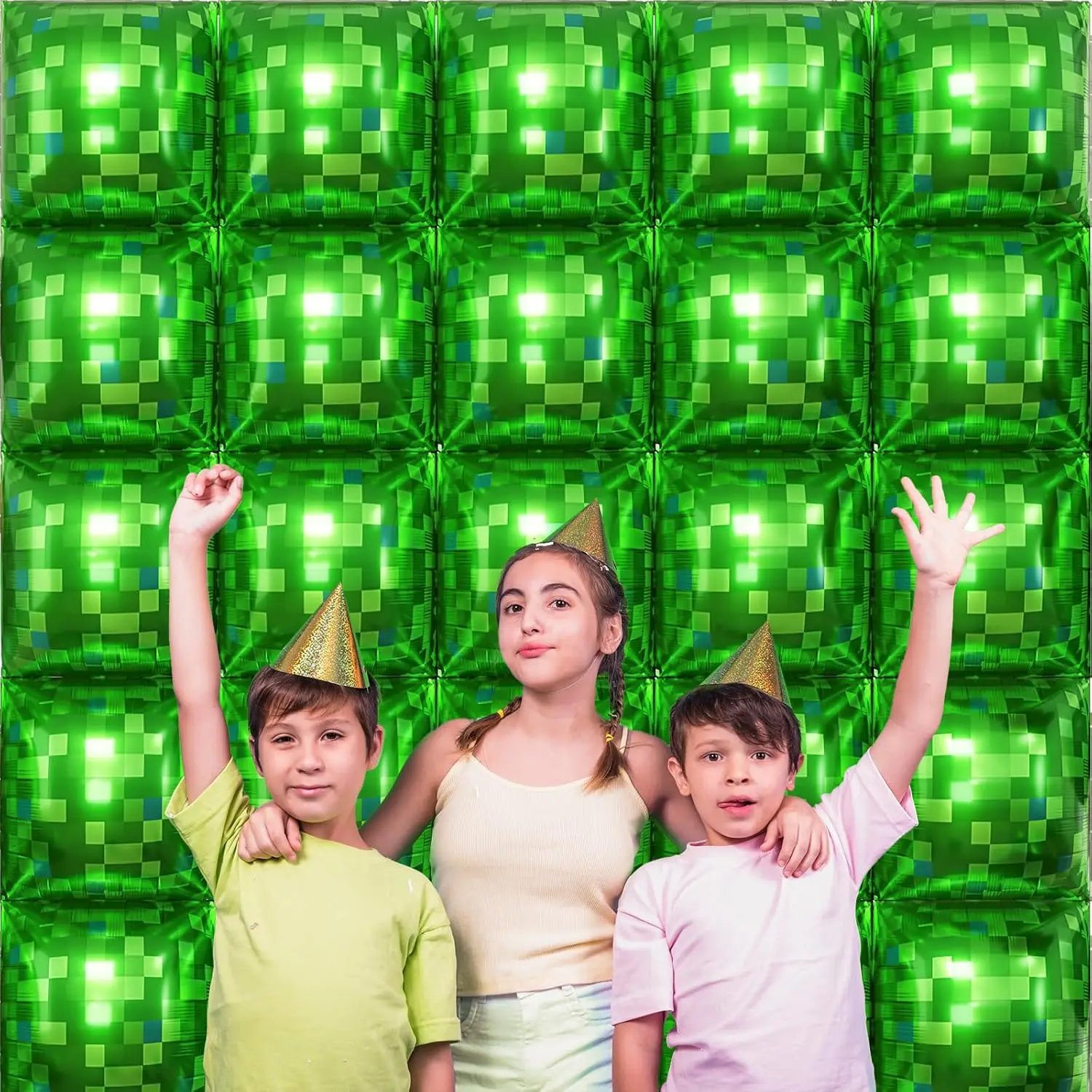 Grüne Pixel-Quadrat-Ballonwand, Quadratische Aluminiumfolie-Ballonwand Hintergrund Ballon-Spiel-Thema Geburtstagsparty-Dekoration – Detail 7