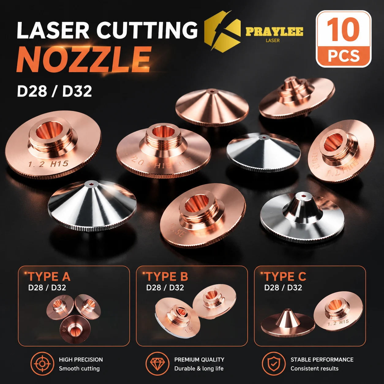 すべてのタイプのレーザー切断ノズル-d28-d32-シングルダブルクローム層-raytools-wsx-precitec-レーザー切断ヘッド用-10-個