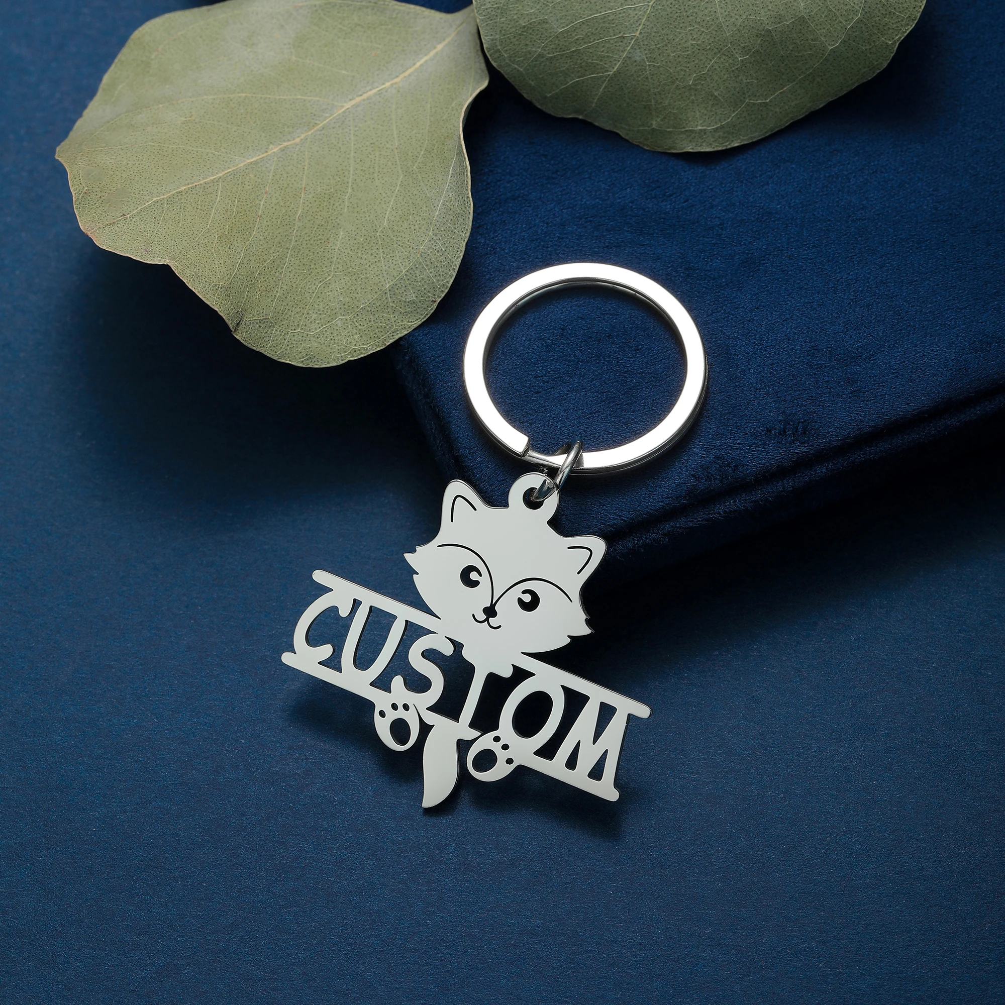 QIAMNI Personalized Custom Name Keychain for Men Women Stainless Steel Fox Animal Key Chains Customized Letter Keyring Jewelry