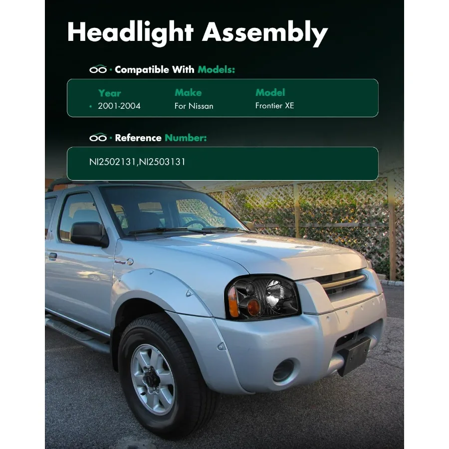 مجموعة المصابيح الأمامية تناسب 20012004 Nissan Frontier XE زوج المصابيح الأمامية OE:NI2502131 لتعزيز رؤية القيادة الليلية والموثوقة