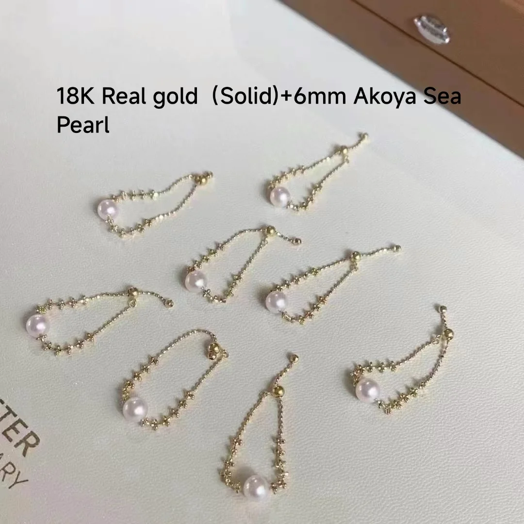 

Нежное 18-каратное настоящее золото с натуральной морской водой Akoya, розовый жемчуг, 6 мм, растягивающееся кольцо-цепочка, вневременные ювелирные изделия для женщин
