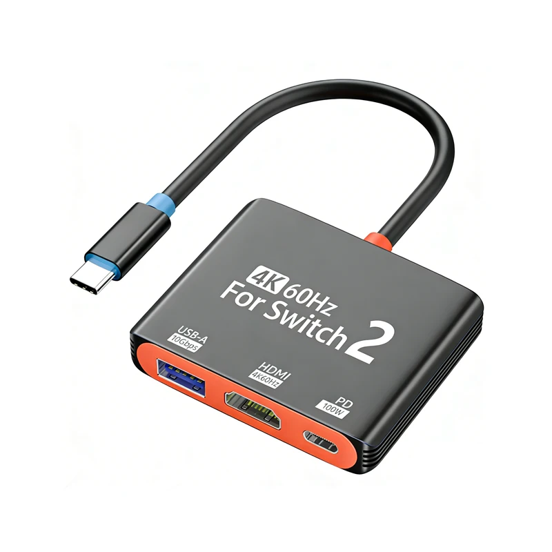 USB-C Hub voor Switch 2/OLED, 4K60hz Type-C naar HDMI-adapter, USB3.1 100W dockingstation voor display, laptop, projector, AR-converter