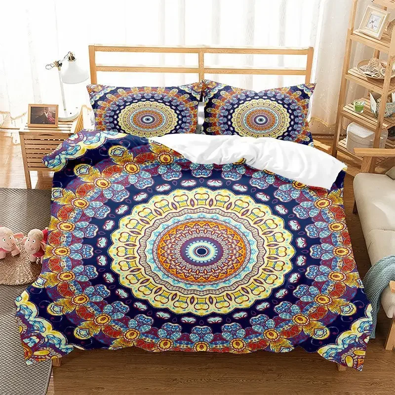 

100% Microfiber Fabric Super King Duvet Cover Set For Mandala Print Datura Flowers Double Duvet Set 220x240 Bedding Set Luxury