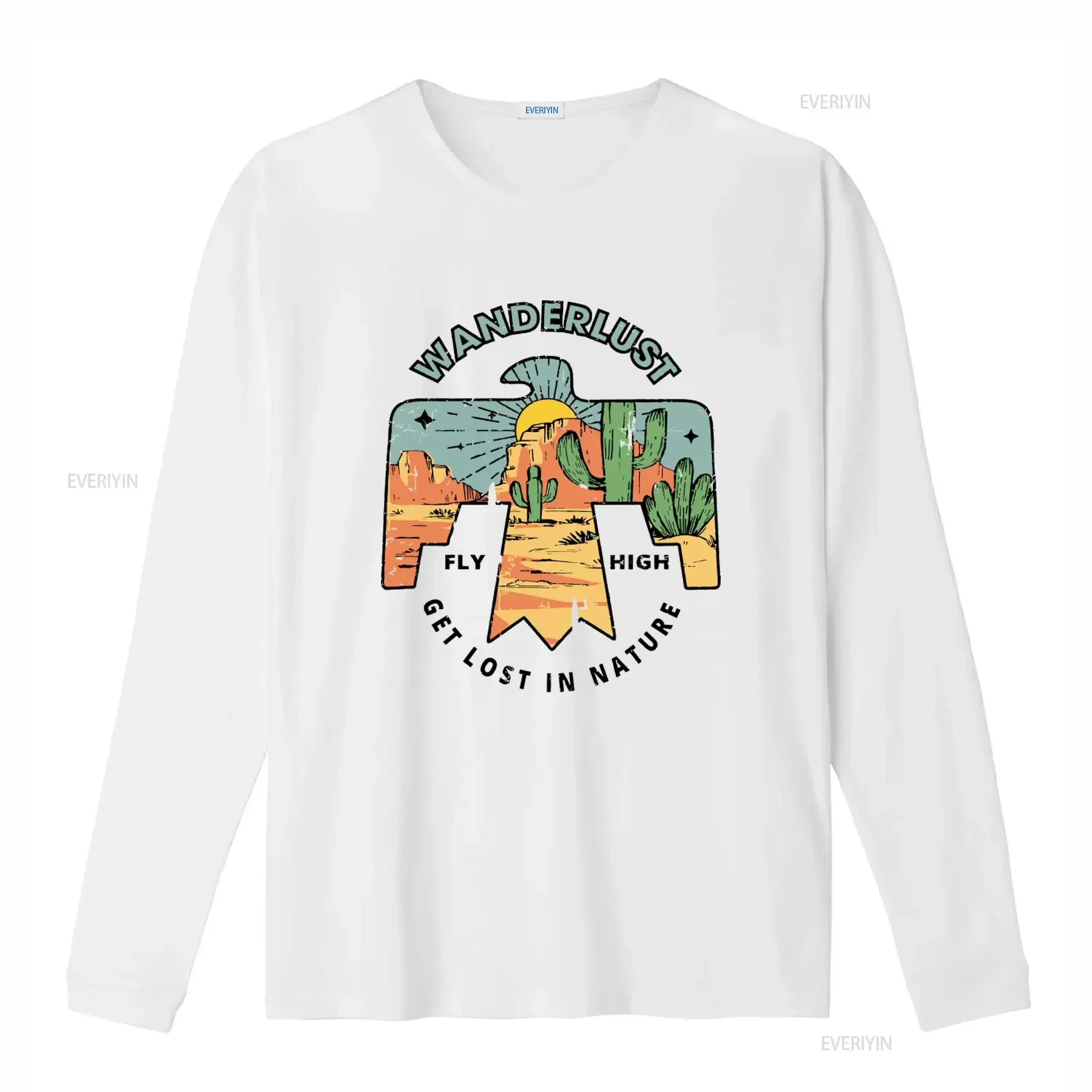 Wanderlust T Shirt Fit Fly High Get Lost In Nature Desert Cactus Eagle Print  vintage Washed streetwear Casual