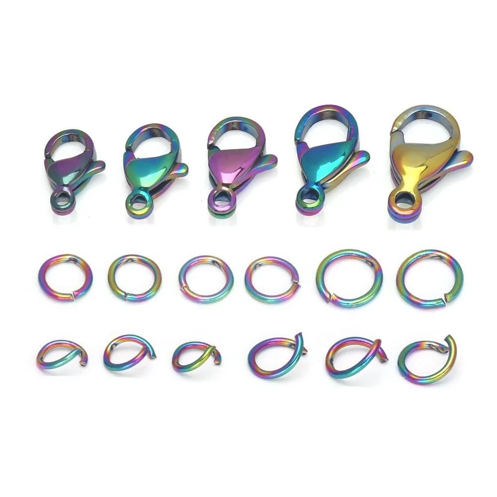 30/100Pcs Stainless Steel rainbow color Lobster Clasp Open Jump Ring for Necklace&Bracelet Chain DIY Fashion Jewelry Findings