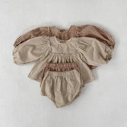 Kleinkind Kleinkind Baby Mädchen Set Baumwolle Plaid Bluse und pp Shorts Sets für Kinder Kleinkind Outfits