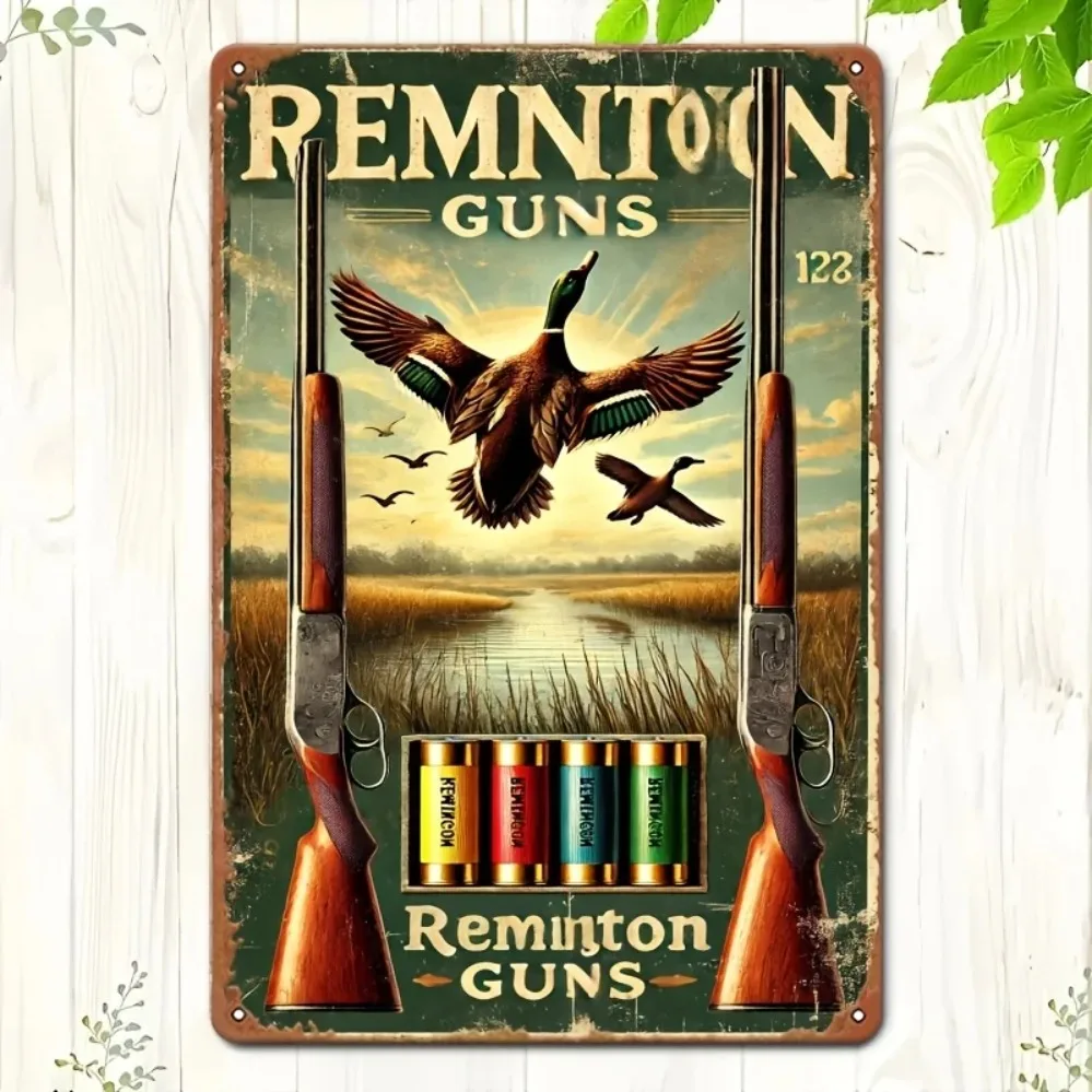 2D Retro Remington Duck Hunting Ad Wandkunst – Vintage-Schild für Tür- und Raumdekoration