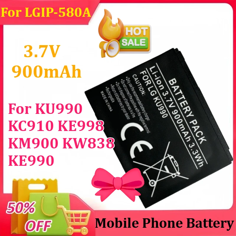 

New 3.7V 900mAh for LGIP-580A for LG KU990 KC910 KE998 KM900 KW838 KE990 Mobile Phone Battery