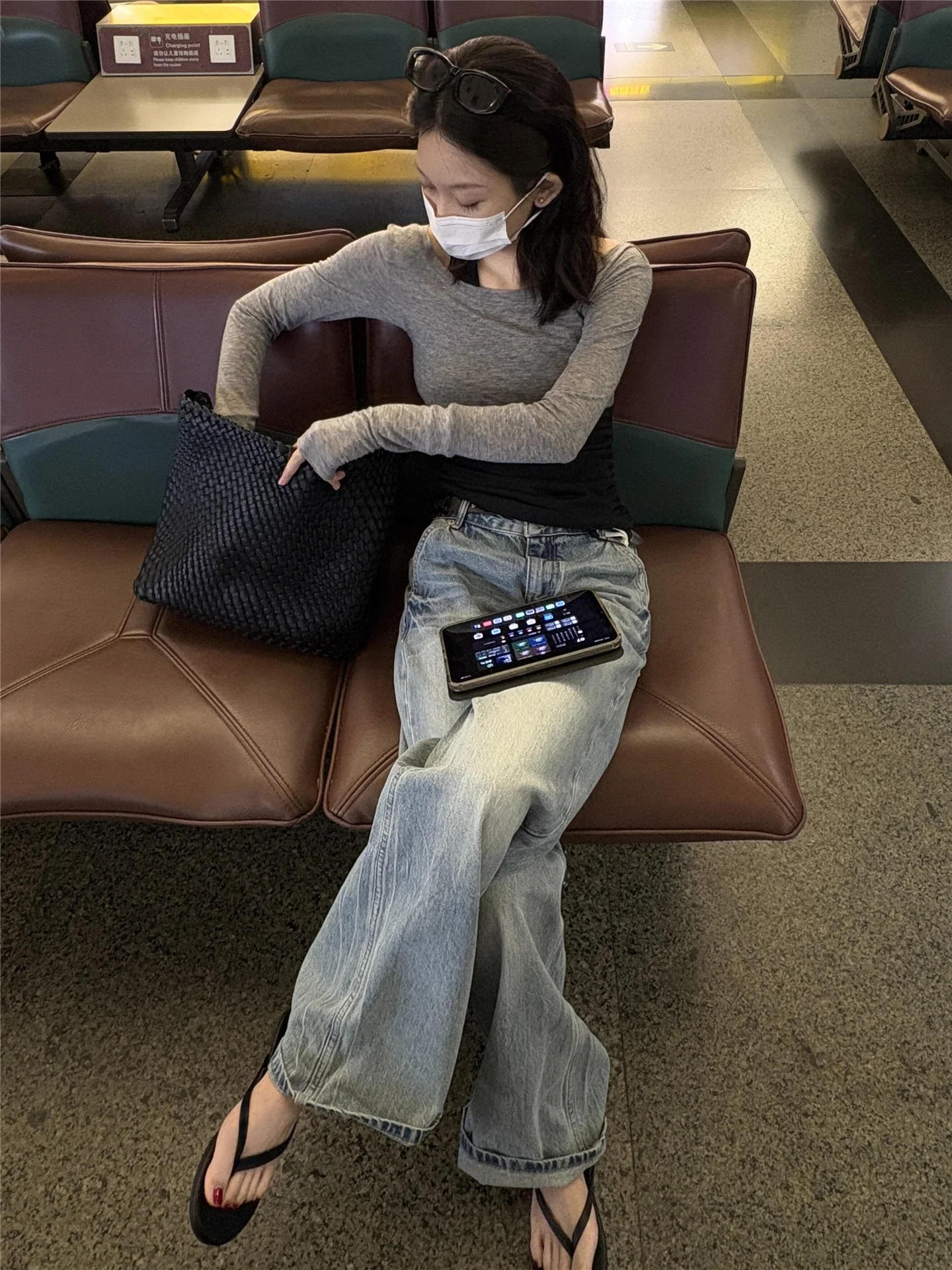 

Retro American Light Blue Wide Leg Jeans Women's Loose Drapey Tall Extended Straight Floor-Length Pants Casual Cotton Denim