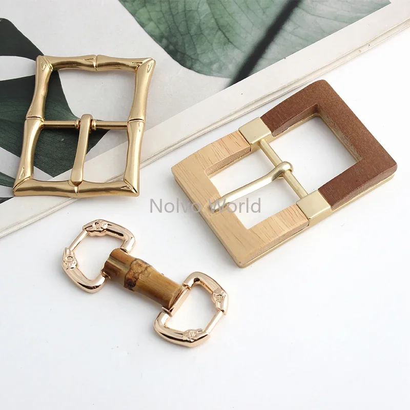 32/36MM Bamboo Adjust Roller Pin Buckle Metal Side Clip For DIY Bags Shoudler Strap Wood Buckles Anchor Hanger Hooks Accessories