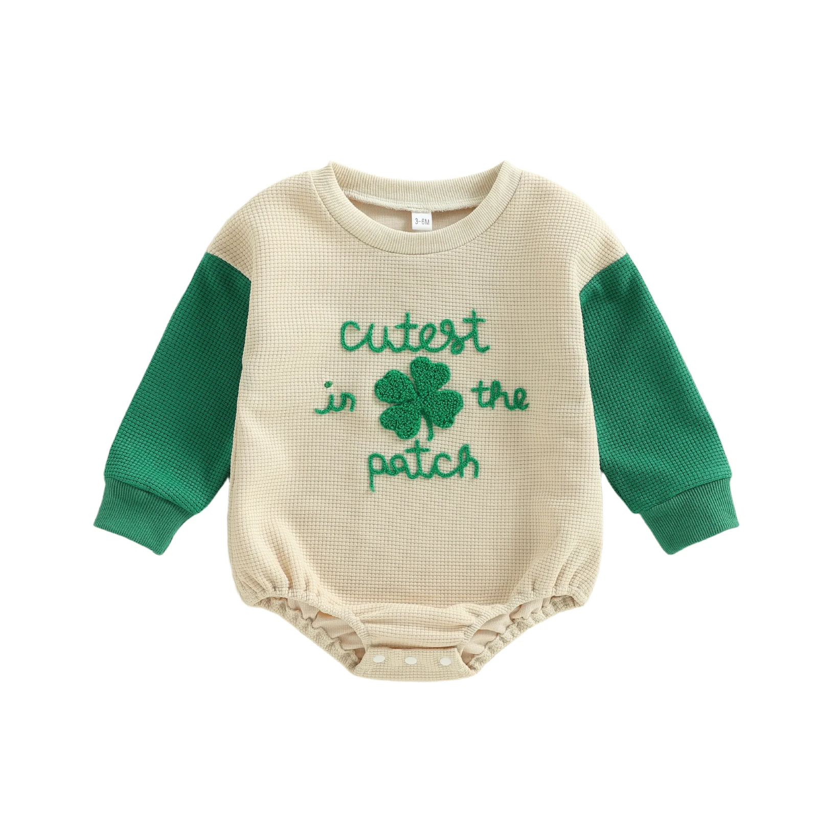 

Irish Baby Boys Girls Romper Long Sleeve Round Neck Shamrock Letter Embroidery Bodysuit Newborn Playsuit