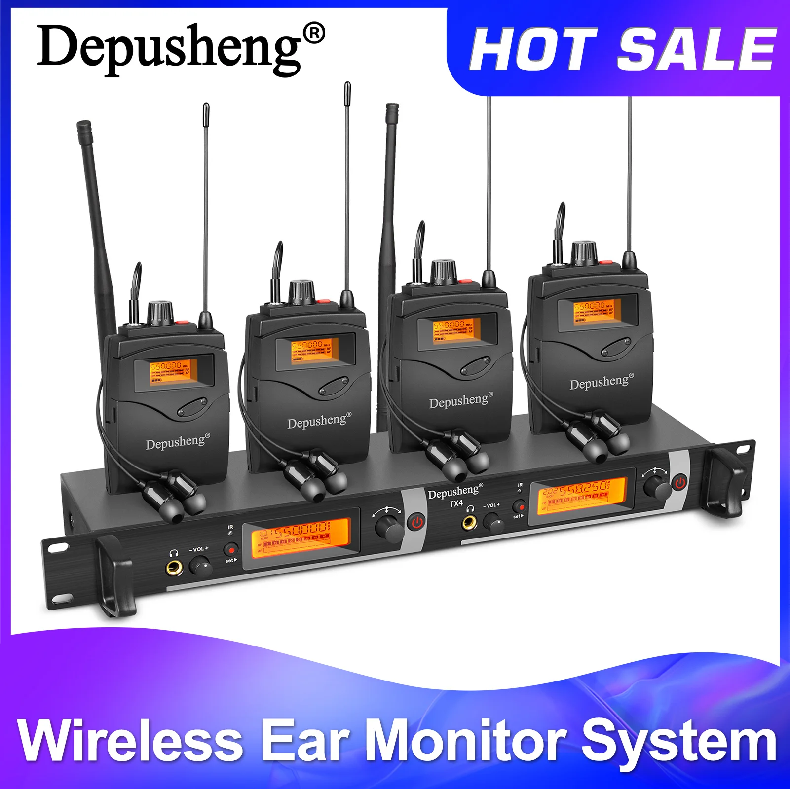 

Depusheng TX2/4 Wireless Ear Monitor System 2/4 Channel Bodypack Monitor with in Earphone Wireless Type Used for Stage or Studio