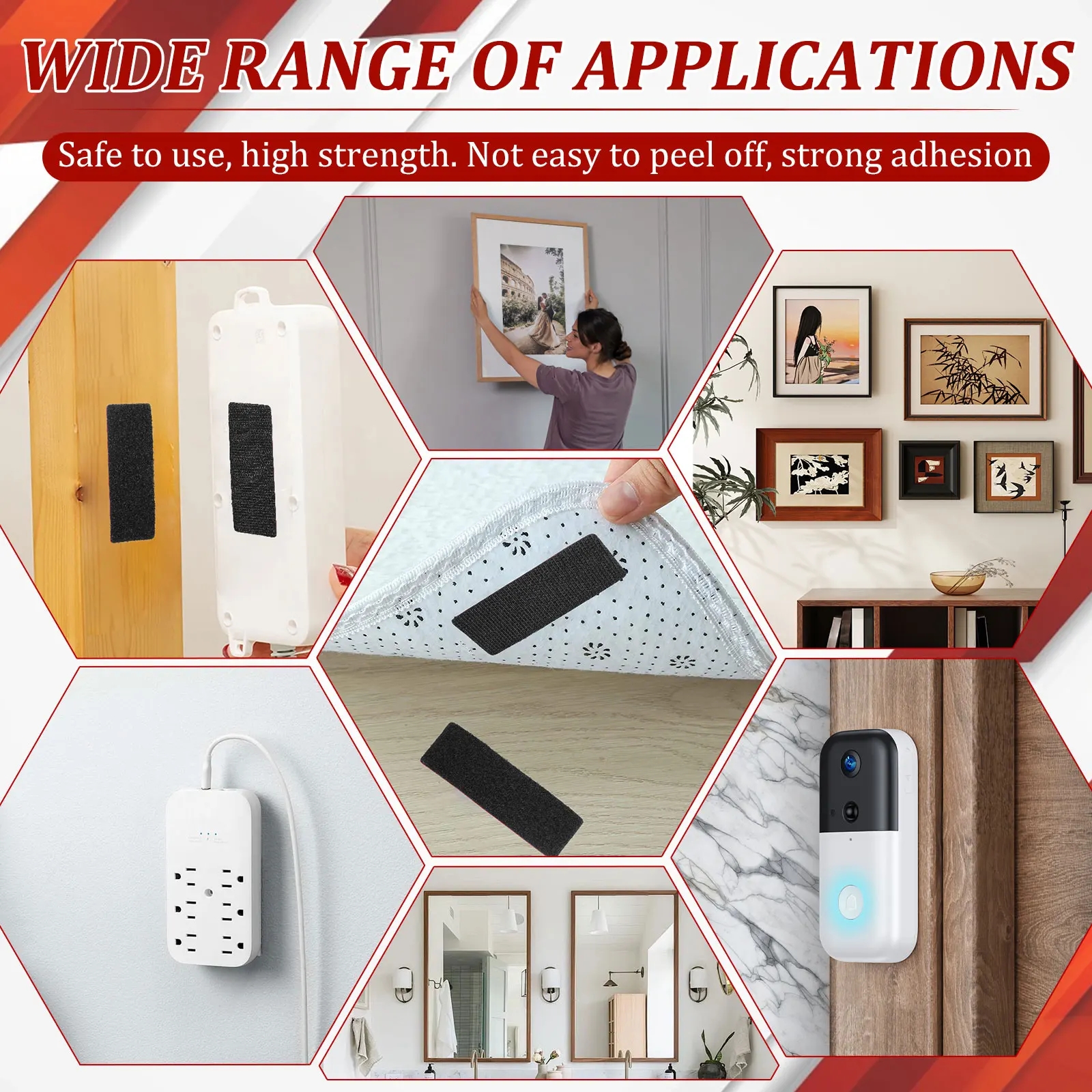 46 زوجًا من شريط الخطاف والحلقة وشرائط تعليق الصور اللاصقة وشريط قوي مزدوج الجوانب لإطارات الصور والمرايا وديكور الحائط #6