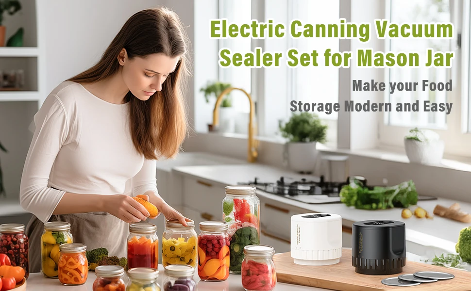 Electric Mason Jar Vacuum Sealer Kit for Wide Mouth and Regular Mouth Mason Jars