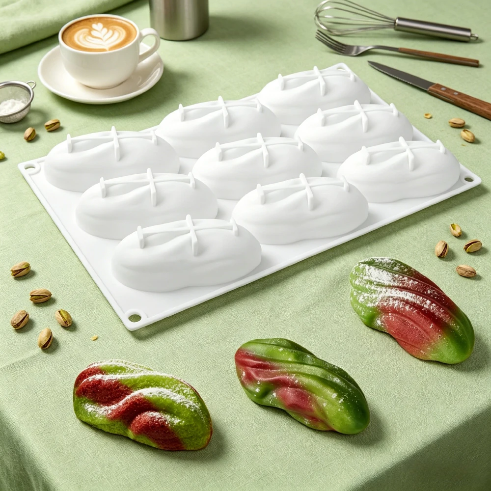 Pistazien-Design Silikon-Backform 1 oder 4 oder 9-fach Schokoladenform Lebensmittelechte Mousse-Kuchenform Seifenform Küchen-Dessert-Werkzeuge