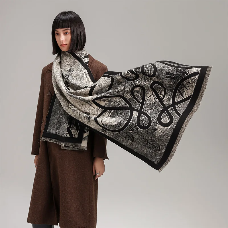 

2026 Роскошный зимний кашемировый шарф, женский дизайн, теплое одеяло из пашмины, шарфы-пончо, женская шаль, толстый платок Bufanda