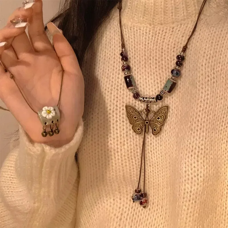 

LByzHan Zircon Necklace for Women Vintage Leather Necklace Double Layered Pendant Chain Choker Fashion Jewelry