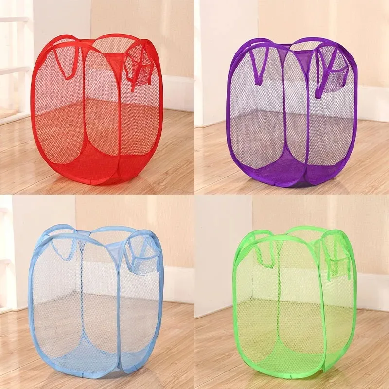 Folding Dirty Laundry Sorting Basket Washing Frame Bathroom Cloth Mesh Storage Bag Frame Bucket Laundry Organizers Storage Pouch