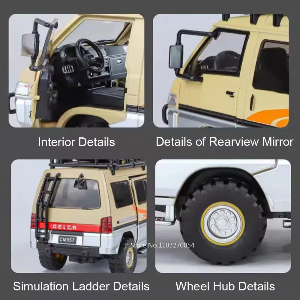 1:24 Mitsubishi Delica H2 Model Speelgoed Auto Diecast Legering Terreinwagen Deuren Geopend Geluid Licht Trek Voertuig Kerstcadeau