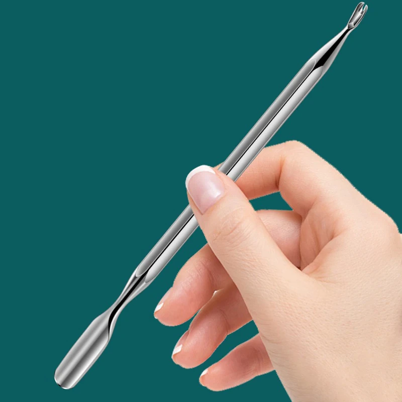 1 stks dubbelzijdige roestvrijstalen nagelriemschuiver dode huid push remover nagel pusher pedicure manicure gereedschap