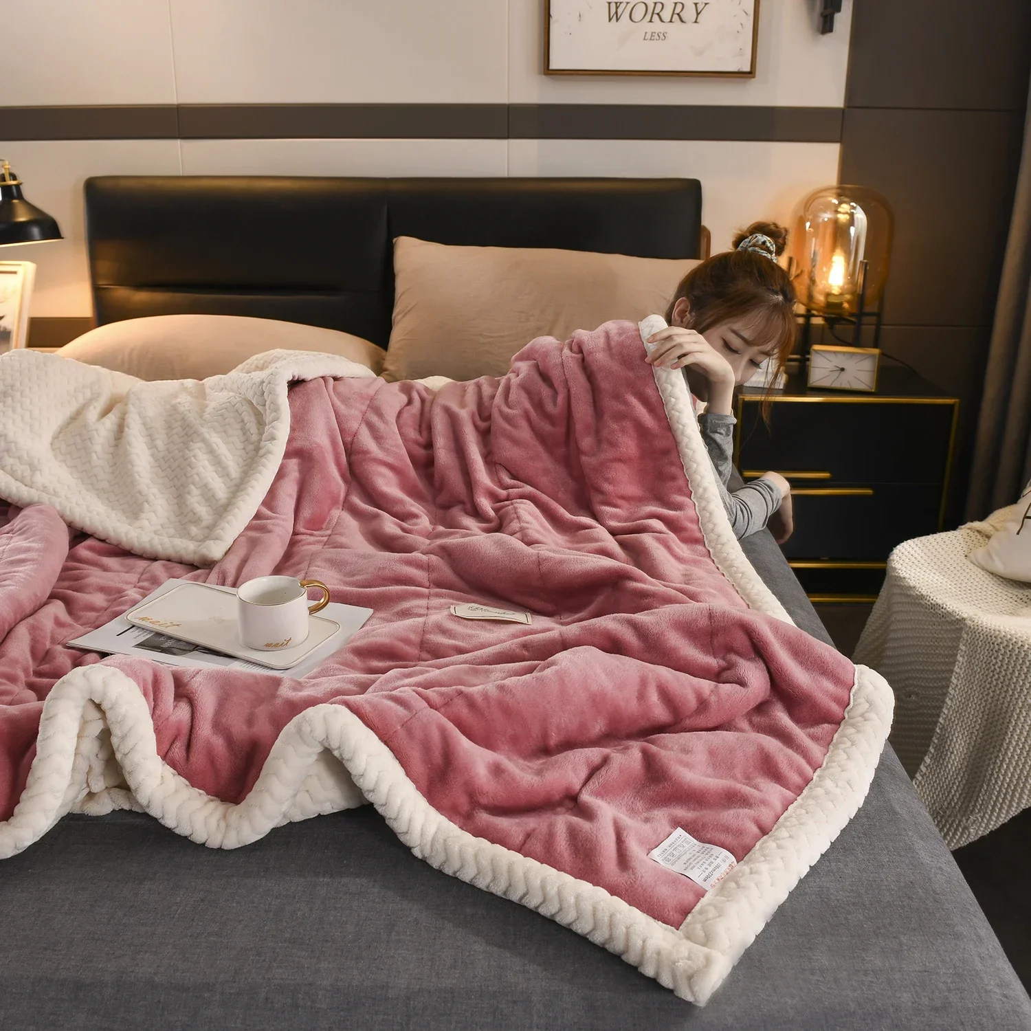 New three-layer padded composite fleece blanket 120/150/180/200cm 1PC air-conditioned room bedroom can be machine washed (XYJ)