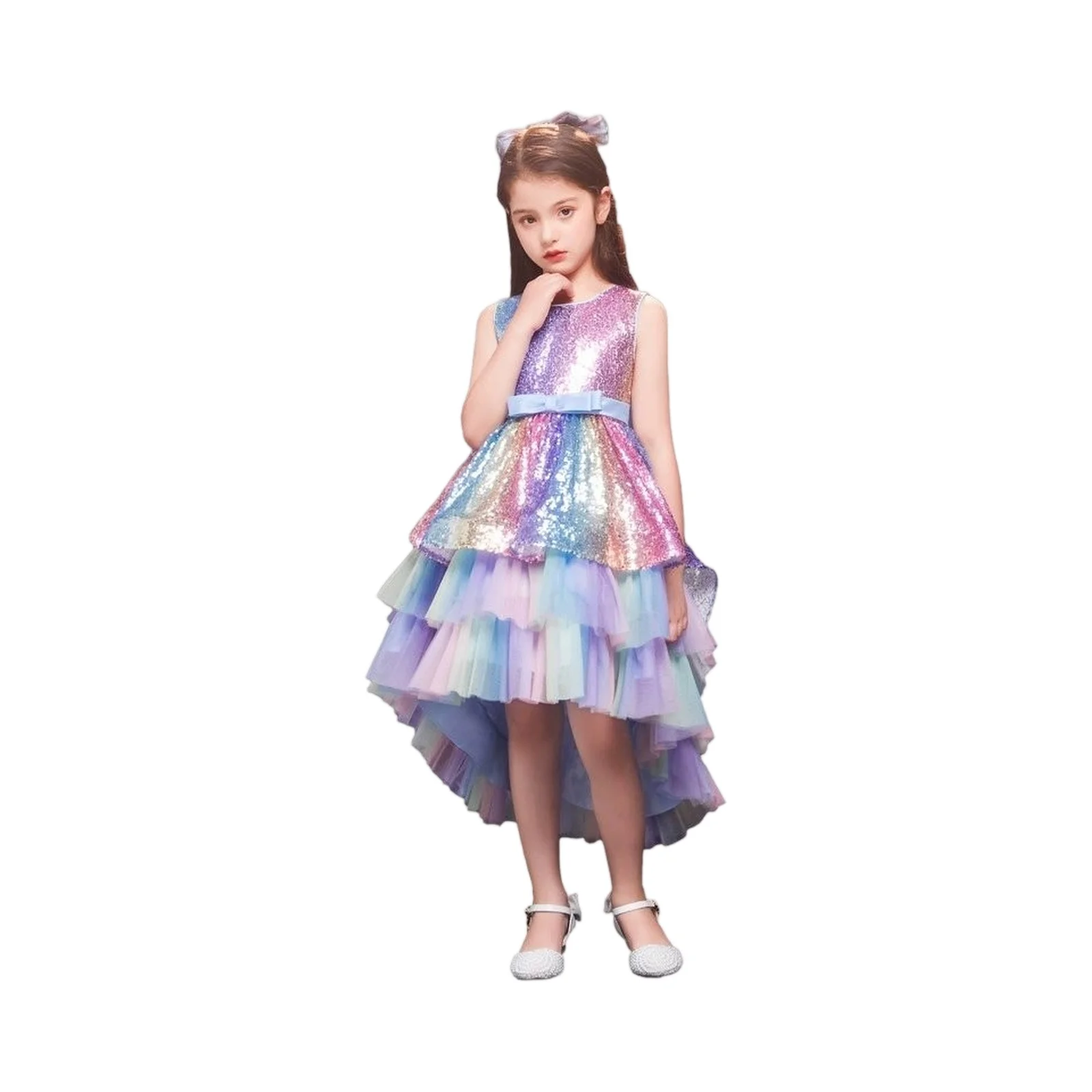 

Beautiful Children Sequin Solid Color Princess Dress Fashion Girls Gala Clothes Evening Gown Host Performance Princess Gown