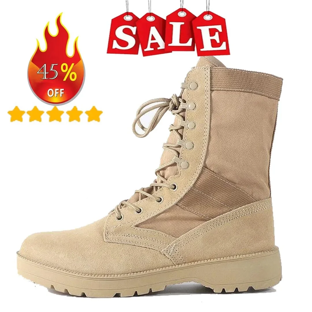 

Genuine Leather Men Tactical Desert Boots Outdoor Combat Lightweight Non-Slip Hiking Shoes High-Top Botas Work Shoes