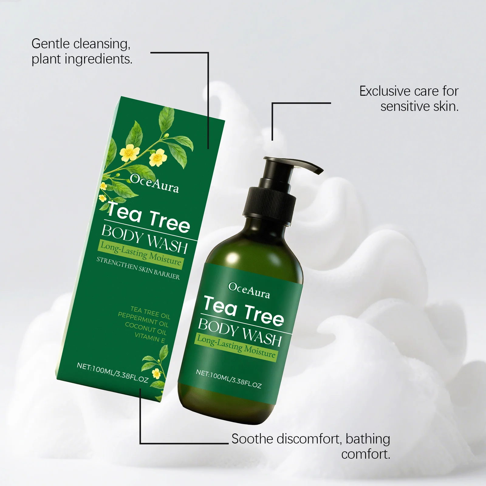 Tea Tree Shower Gel Gentle Cleansing Moisturizing Smoothing Refreshing Brightening Acne Treatment Fragrance Soothing Body Wash