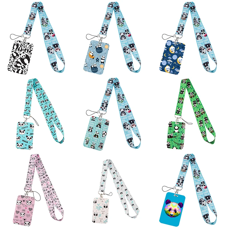 Lovely giant panda Manga  Lanyard Badge Holder ID Card Lanyards Cell Phone Rope Key Lanyard Neck Straps Keychain