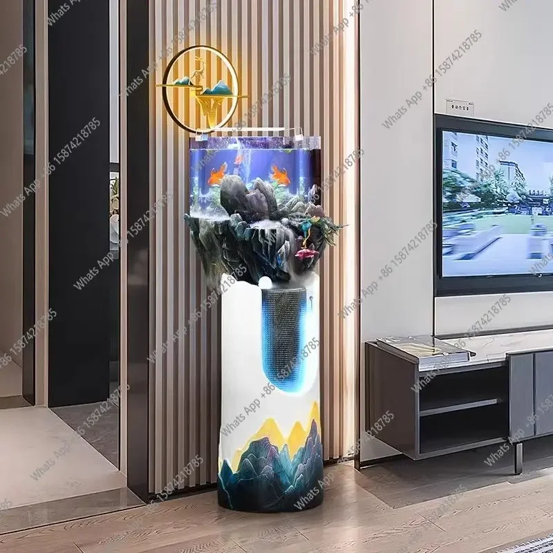 C Light Luxury Fish Tank, Home TV Cabinet, Floor-to-ceiling Creative Flowing Water, Goldfish Tank Decorations, Fountain Entrance