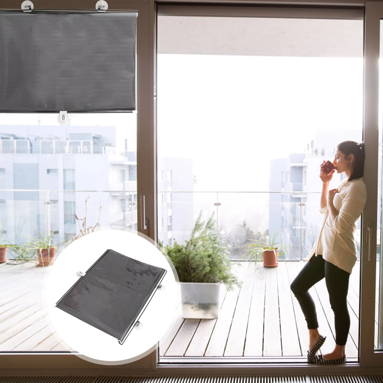 

Black Suction Cup Sunshade Curtain Temporary for Door Sucker Blackout Blinds Shades Child