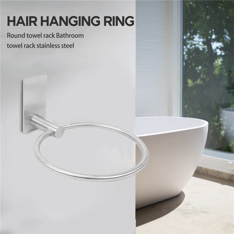ABGR-Towel Ring/Hand Towel Holder - Self Adhesive Round Towel Rack Black Hand Towel Bar For Bathroom, Stainless Steel