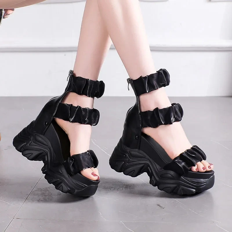 Platform Sandals Women Shoes Peep Toe Sandals Summer Breathable Mesh Thick Sole Sandals Women Silver Black Zapatos Mujer