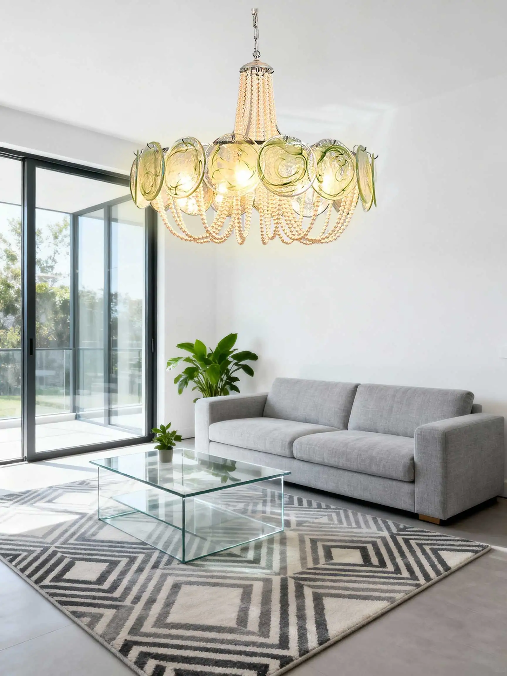 

Green Red Glass Vintage European Chandelier LED Lighting Fixture for Staircase Living Room Bedroom Ceiling Lamp Decorative