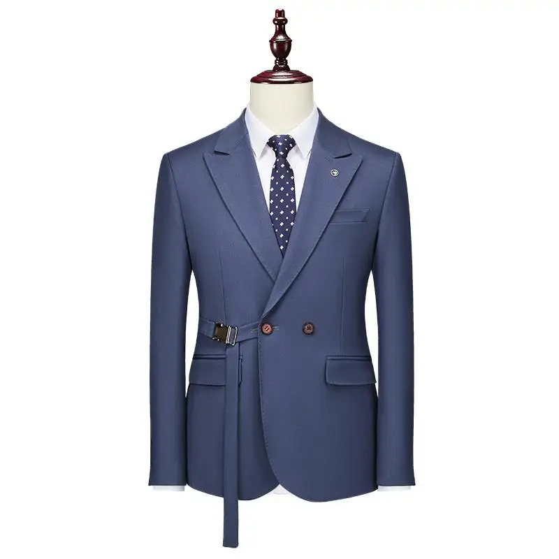plus Size Men's Slim Fit Blazer M-6XL Solid Color Two-Button Business Casual Suit Jacket for Office Wear Autumn Spring