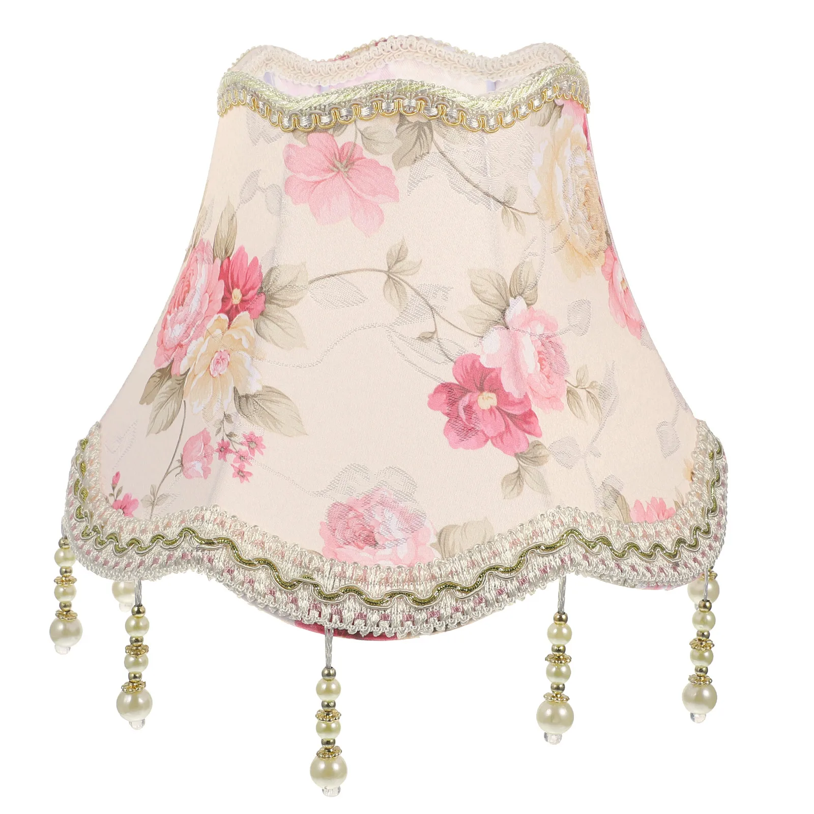 

Elegant Fabric Lampshade Bell Pink Fringe Trimmed Cover Iron Vintage Decor 27cm E27 Base Bedroom Table Lamp Shades