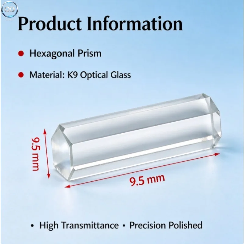 9.5x9.5mm K9 Optical Glass Hexagonal Prism Light Guide Column for Physical Spectral Separation & Light Refraction Experiment