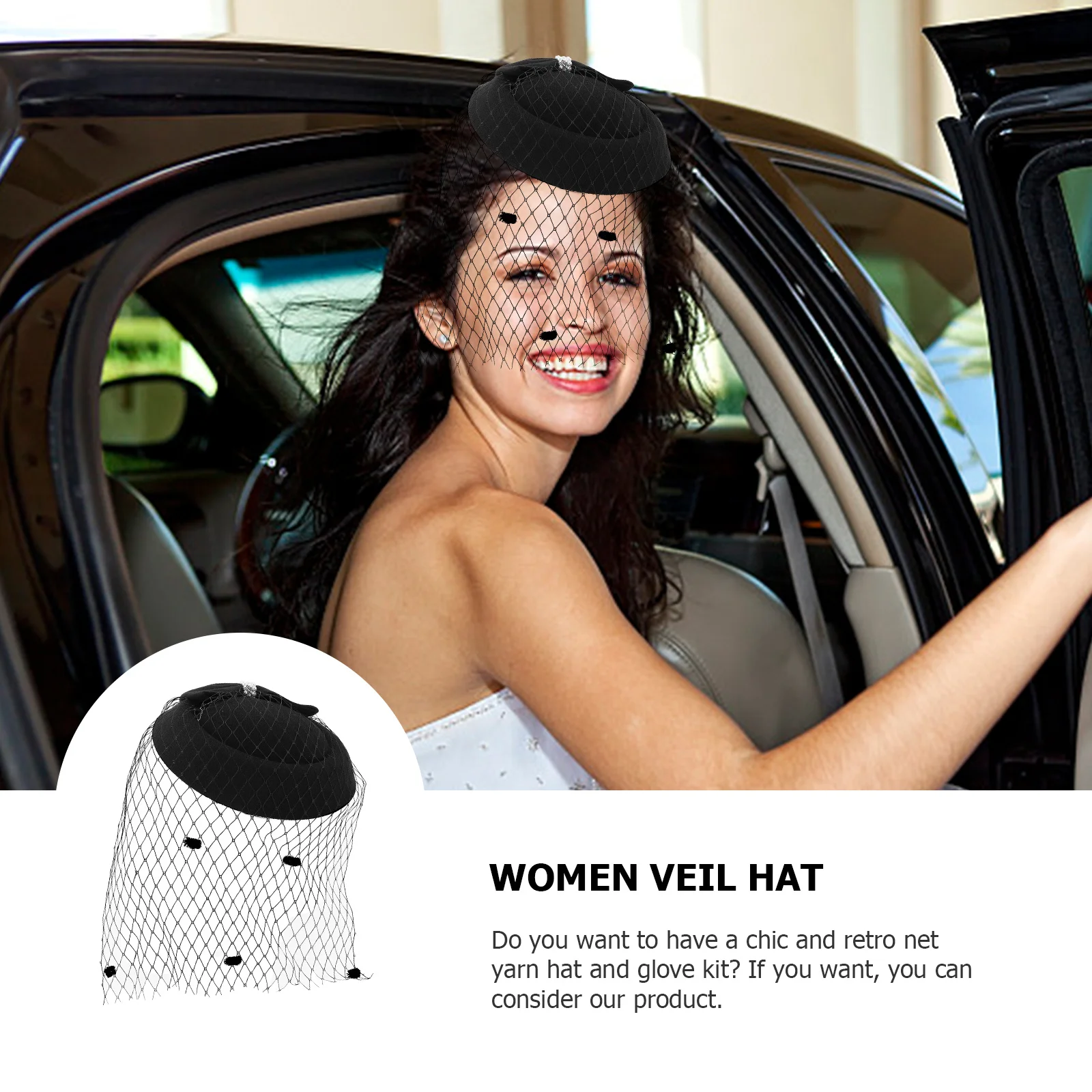 1 セットメッシュヘア装飾レトロシルクハットレース手袋エレガントなパーティーベール帽子宴会衣装ダンスパーティー頭飾り