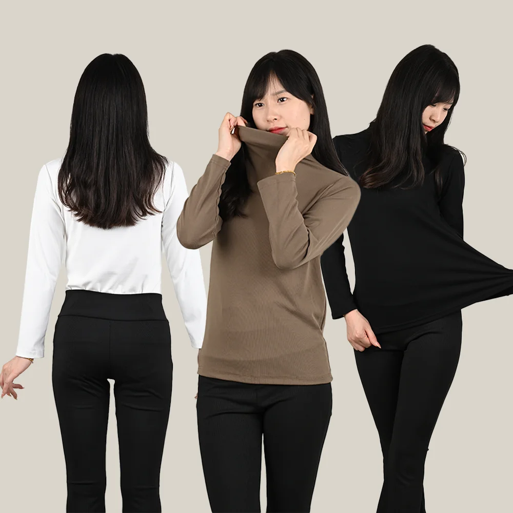 Women's Warm Underwear Autumn Winter Long-Sleeved High Neck T-Shirt Basic Closet Essentials Versatile Pullover Lady Thermal Tops