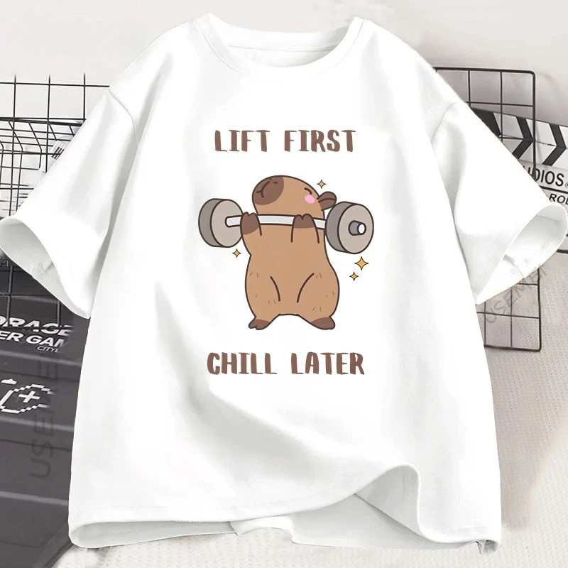Capybara Gym T-Shirt Men Women Sports Weightlifting Tee Workout Fitness T Shirt Top Unisex Softstyle Loose Tshirt Clothes