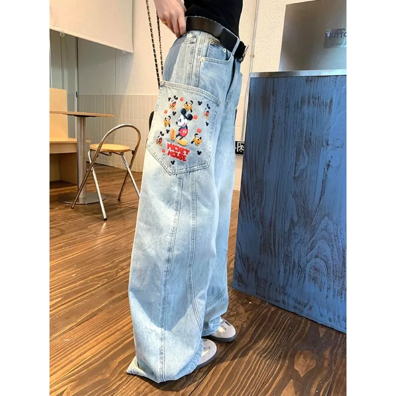 

Plus Size Women's American Style Fun Mickey Print Jeans Designer Lazy Relaxed Vibe Floor-Length Curved Leg Pants hoodie