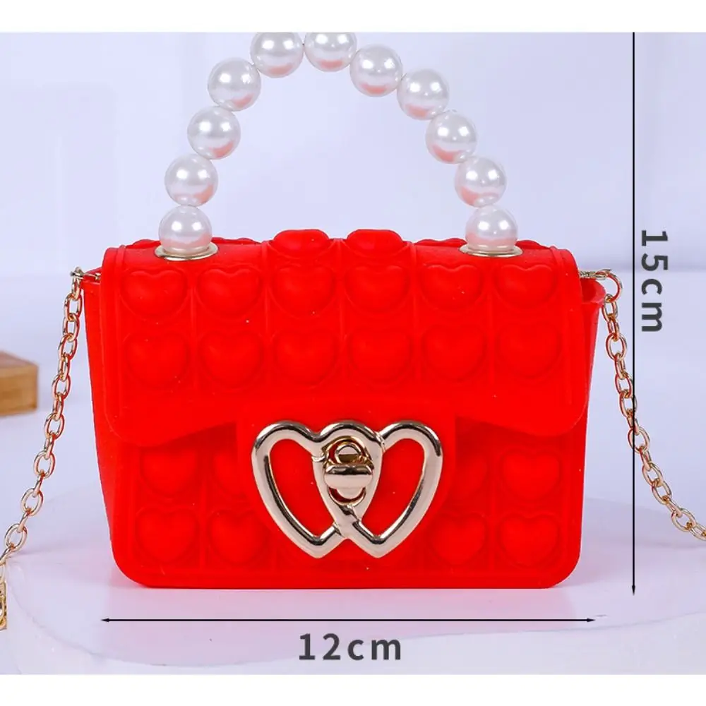 여아용 핸드백 실리콘 숄더백, 귀여운 하트 백, 메신저백, 동전 지갑, 스트레스 해소 팝 핑거팁 장난감, 신제품