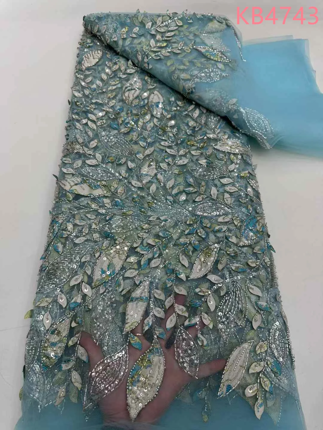 Green Beaded Embroidered Fabrics Of 5 Yards New Designs African Fabric Lace High Quality 2025 Sequins Lace For Sewing KB4743