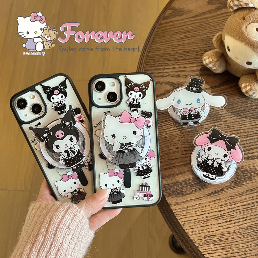 Schattige Hello Kitty Kuromi Mijn Melodie Voor Magsafe Magnetische Beugel Telefoonhoesje Voor Iphone 15 14 13 12 11 Pro Max Clear Back Cover