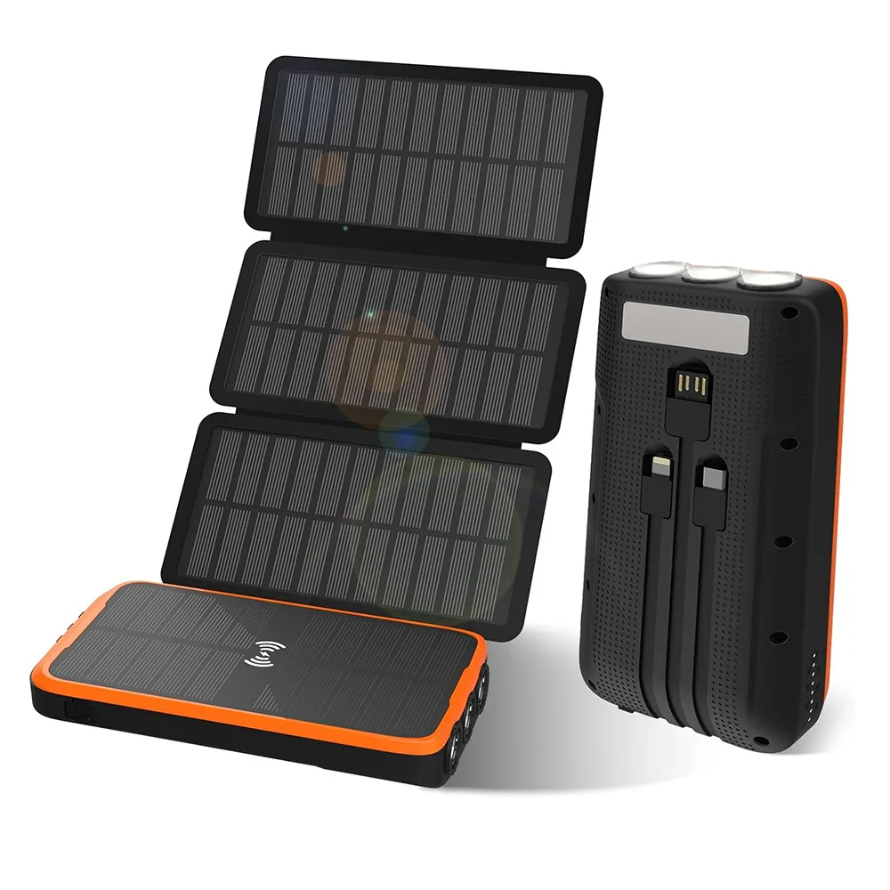 

Large capacity 43800mAh Solar Power Bank with 4 Solar Panel Three Defenses Wireless Fast Charger External Battery LED Light Powe