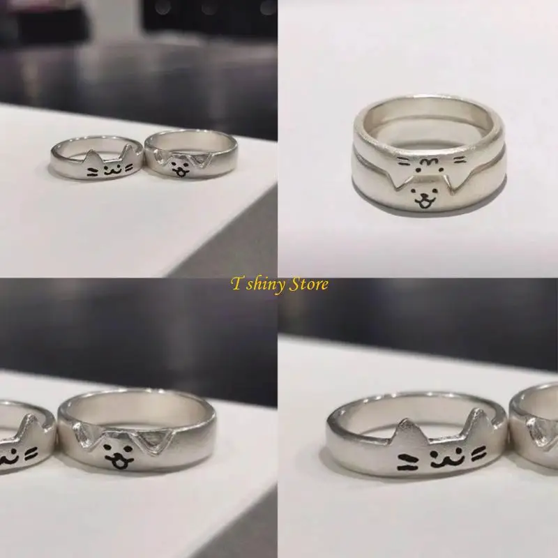 N58F Delicate Pet Rings Jewelry His and Hers Rings Jewelry Portable and Stylish Couple Rings Adornment for Gifts