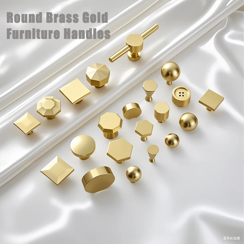 Pure Copper American Classical Single Hole Furniture Handles Gold Bathroom Cupboard Wardrobe Drawers Cabinet Door Pulls Brass