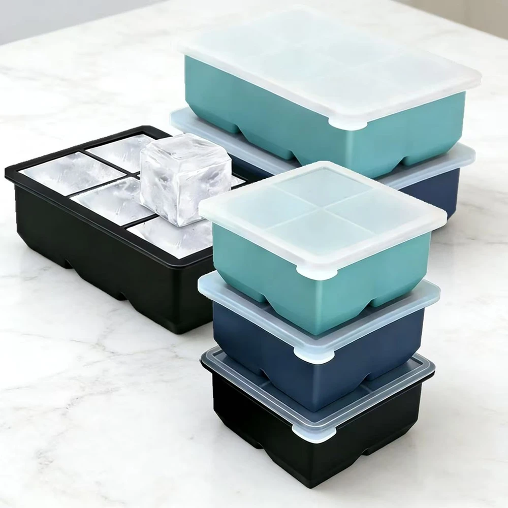 Silicone Ice Cube Trays 3 Pack Large Size Ice Cube Molds with Removable Lid Square Ice Cube Tray for Cocktail Stackable Flexible