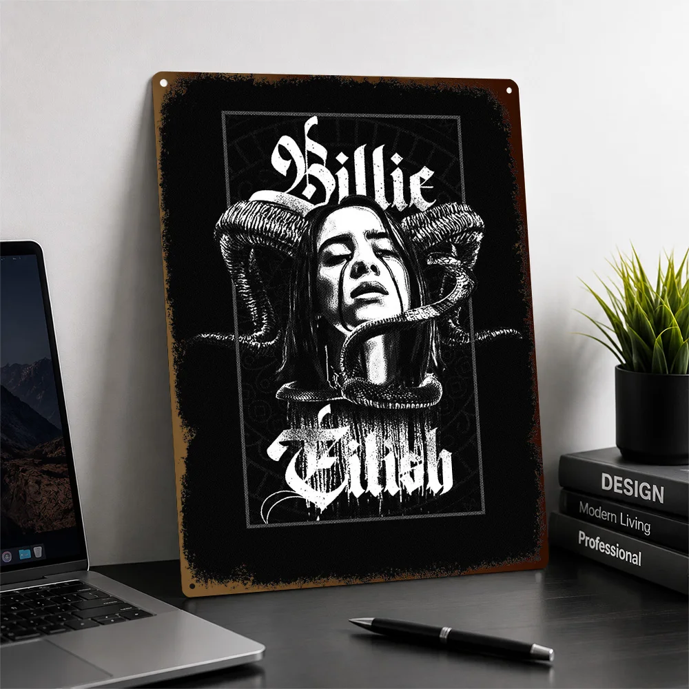 Billie Eilish Gothic Portrait Printed Poster Customized Aluminum Metal Sign Striking Stage Persona Wall Art For Dedicated Fans